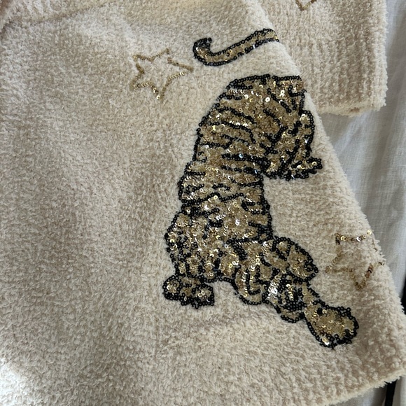NWT Blue B. Lazy Cat Sequin Tiger Loungewear Set in Color Cream Sz S - Picture 4 of 7